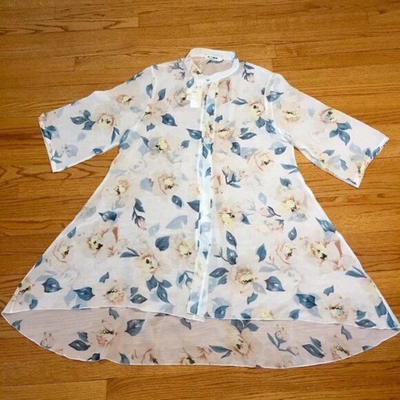 Boho Yellow/Creme Green Floral White Duster Kimono - Picture 11 of 13